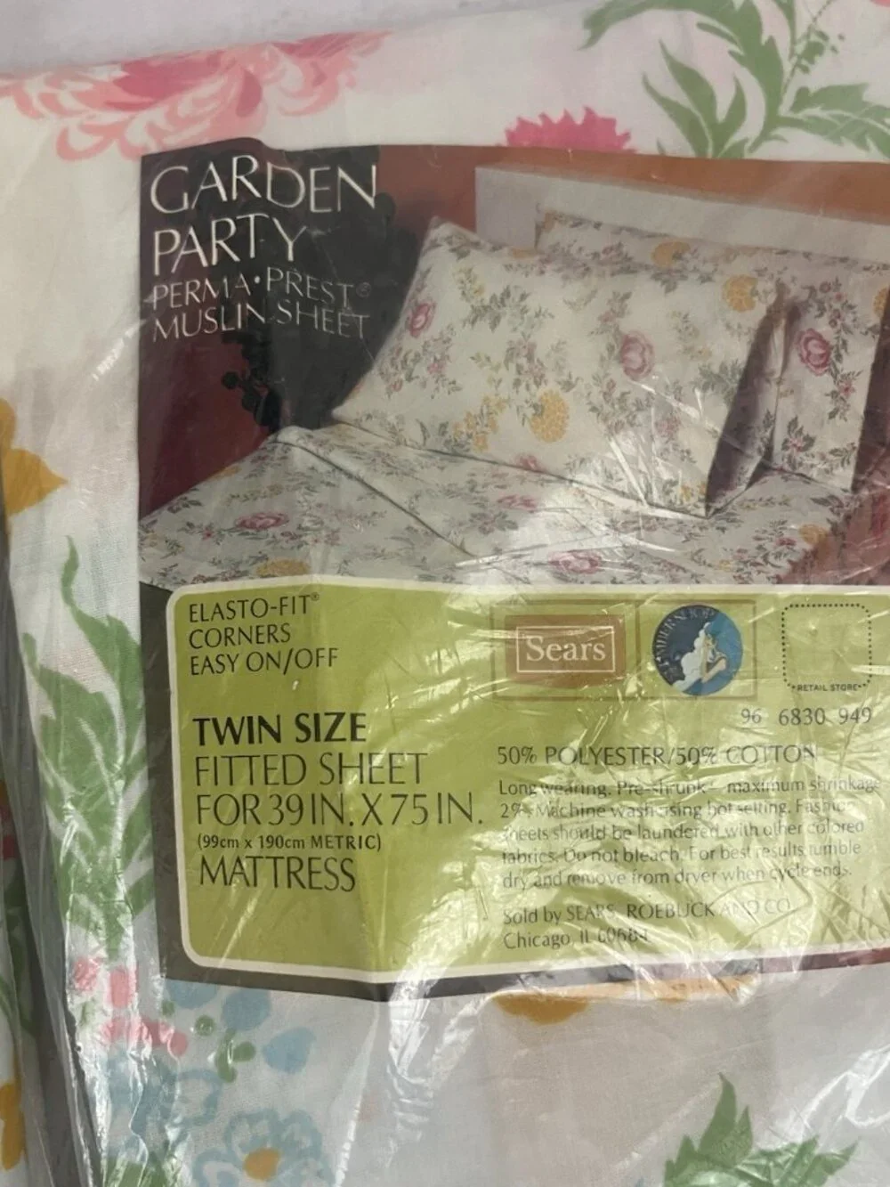 Sears Garden Party Muslin Sheet Set Twin Size Flat Fitted Floral Cottagecore NEW
